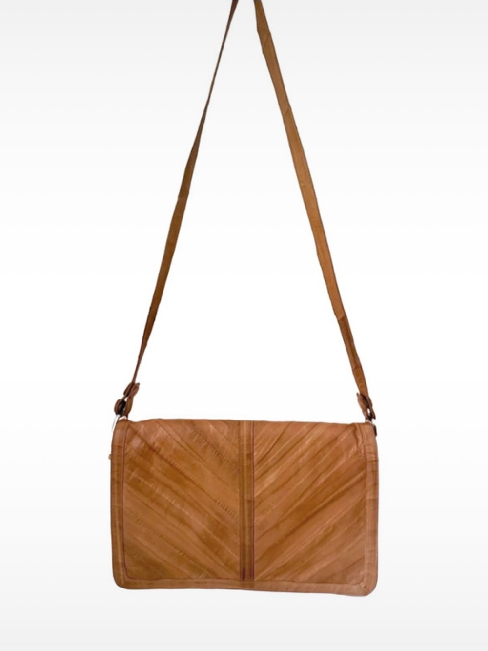 Vintage Tan Eel Leather Chevron Shoulder Bag